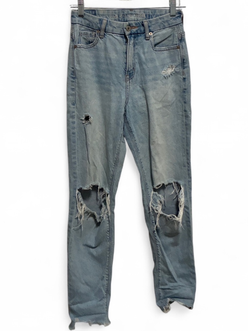 American Eagle Outfitters Curvy Light Wash Distressed Mom Jeans